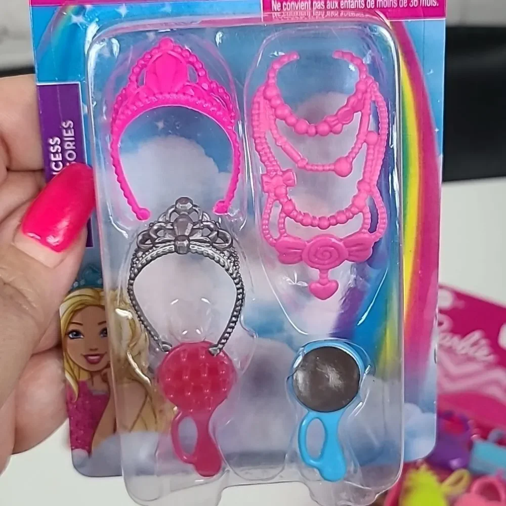 Barbie Doll Accessory Pack Princess Crown Jewelry Necklace Mirror Brush Toy Set